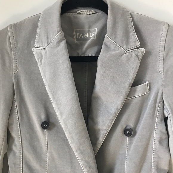 L’atelier womens grey double breasted blazer stretchy - Picture 4 of 6